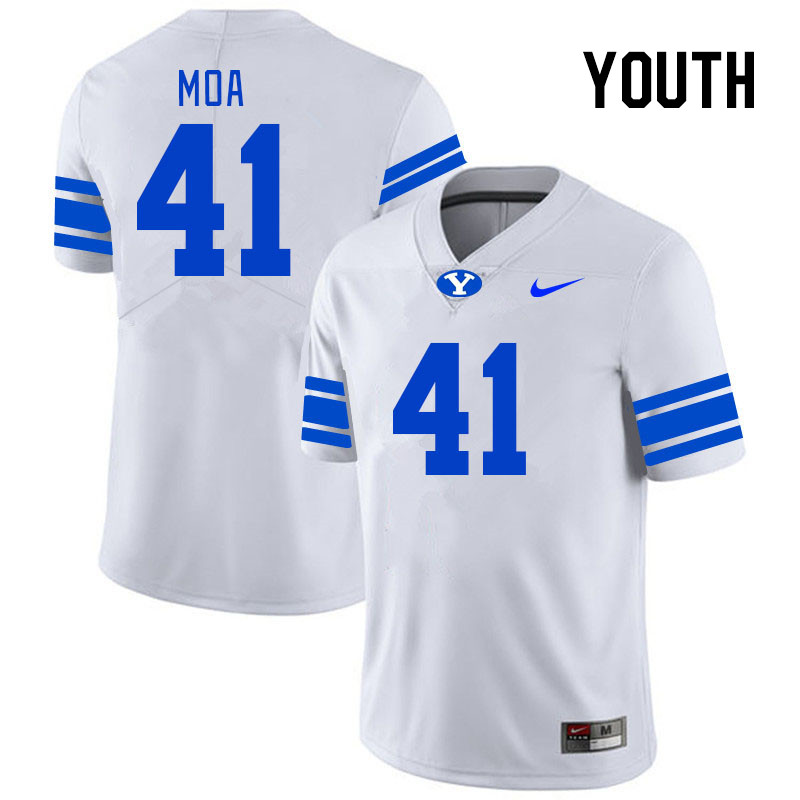 Youth #41 Sione Moa BYU Cougars College Football Jerseys Stitched Sale-White - Click Image to Close